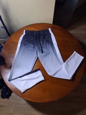Men's Black to White Gradient Athletic Joggers with Side Stripe